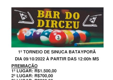 Batayporã: Bar do Dirceu irá realizar 1º Torneio de Sinuca no próximo domingo dia 9