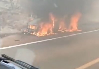 Incêndio em veículo na MS 134 sentido Distrito de Nova Casa Verde, próximo a Gleba Angico