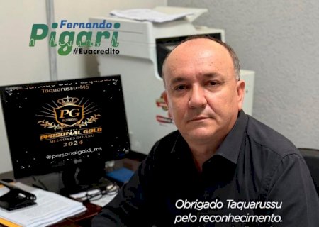 Taquarussu: Fernando Pigari é eleito “Funcionário Público Destaque” em pesquisa da Personal Gold