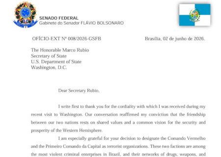 Em carta, Marco Rubio agradece a Flávio Bolsonaro por colocar 'equipe de transição' à disposição dos EUA caso seja eleito