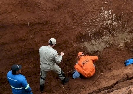 Trabalhador soterrado durante obra de drenagem em Batayporã é resgatado com vida e recebe atendimento imediato