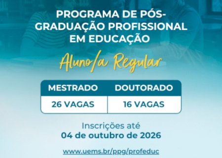 UEMS abre inscrições para seleção de Programas de Pós-Graduação