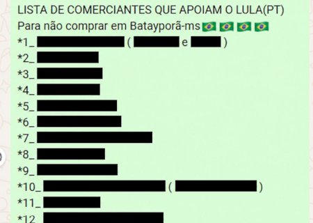 Lista de comerciantes supostamente apoiadores de Lula circula nas redes sociais e gera preocupação em Batayporã
